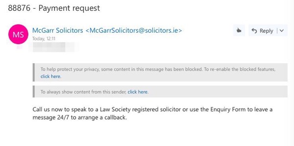 This is a phishing email, not from McGarr Solicitors