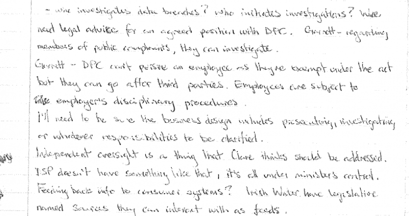 Handwritten notes of HSE DPC meeting