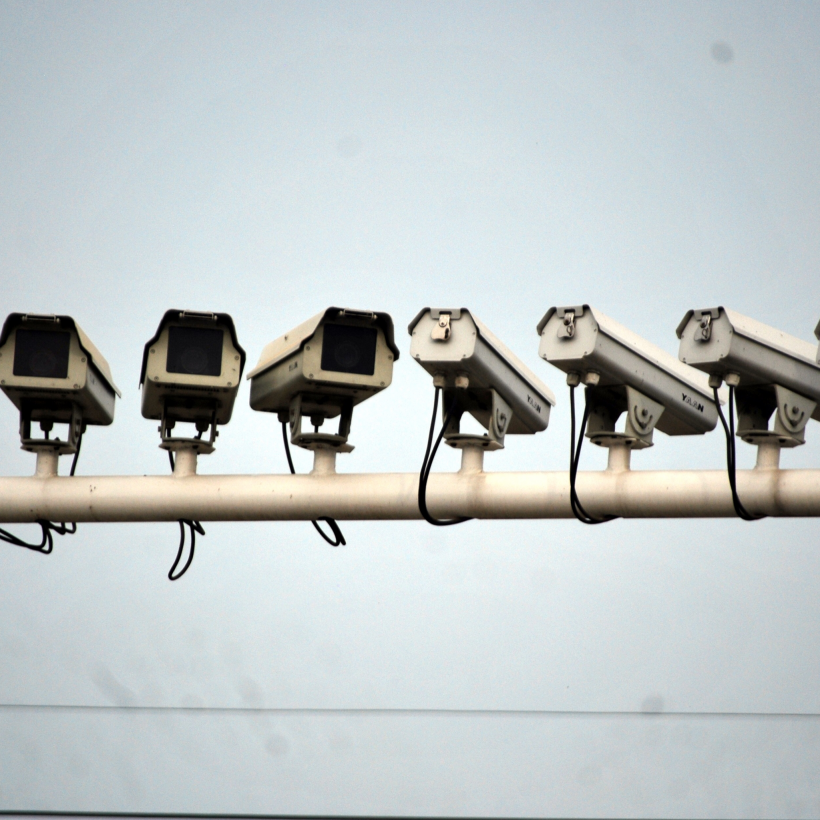 A line of CCTV cameras