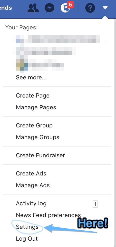 Here's where the settings menu on Facebook is